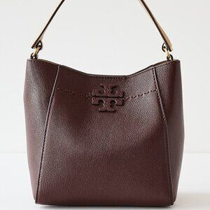 #159 NWT - Tory Burch Women's Mcgraw Textured Small Bucket Bag, Wine, Red,